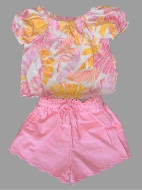 Tropical Top with Pink Scallop Shorts Set | Toddler Girl | 12-18M | Like New